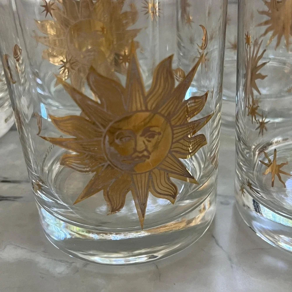 Set of 8 vintage Culver Celestial mid-century gold tumblers